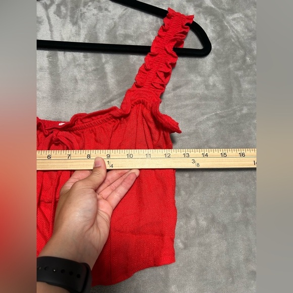 Sienna Sky Tank Top Cropped Women’s Small Red Rouched Linen Blend - Picture 5 of 7